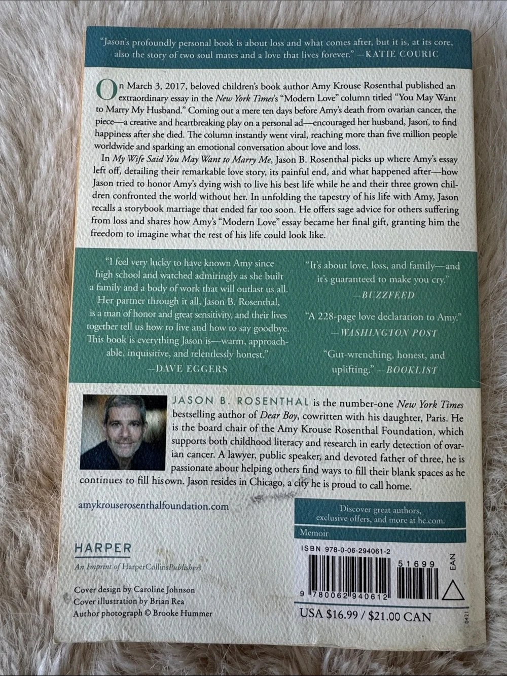 Harper White Cover Memoir with Blue Illustration and Text